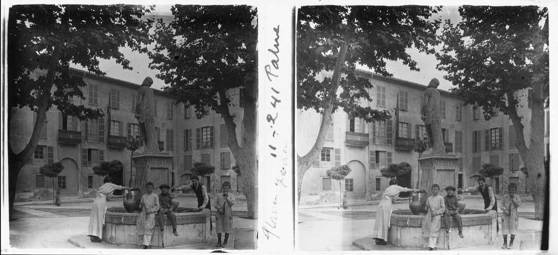 Plaza and monumental fountain with the figure of the navigator Jaume Ferrer in Palma de Mallorca
